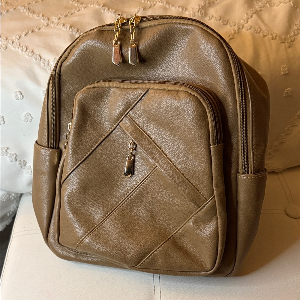 Sleek Tan Leather Backpack